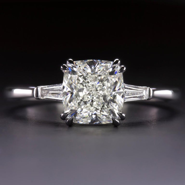 HRD Antwerp 2.80 Carat Three-Stone Cushion Diamond Ring Antinori Fine Jewels